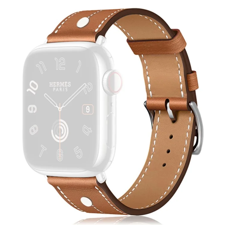 KALEBOL Strap For Apple Watch Series 10 42mm / 9 8 7 41mm / SE (2023) SE (2022) SE 6 5 4 40mm / 3 2 1 38mm Genuine Cow Leather Band Rivet Decor - Brown
