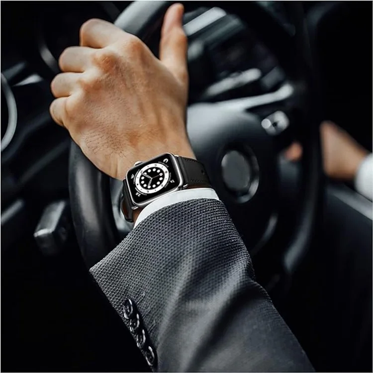 Bracelet de montre KALEBOL pour Apple Watch 10 46mm / Ultra 2 / Ultra 49mm / 9 8 7 45mm / SE (2023) SE (2022) SE 6 5 4 44mm / 3 2 1 42mm - Style rétro - Noir
