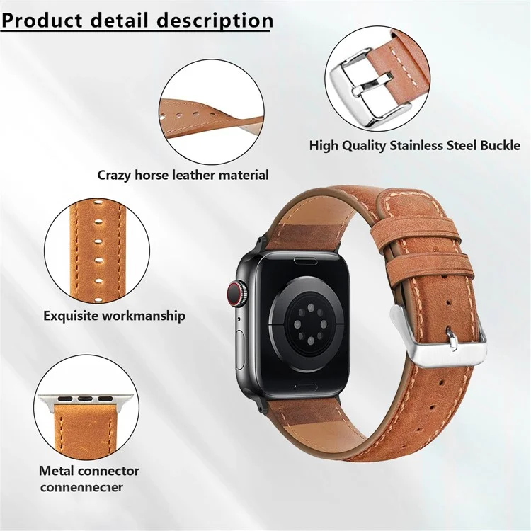 Bracelet de montre KALEBOL pour Apple Watch 10 46mm / Ultra 2 / Ultra 49mm / 9 8 7 45mm / SE (2023) SE (2022) SE 6 5 4 44mm / 3 2 1 42mm - Style rétro - Noir