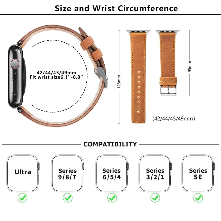 Bracelet de montre KALEBOL pour Apple Watch 10 46mm / Ultra 2 / Ultra 49mm / 9 8 7 45mm / SE (2023) SE (2022) SE 6 5 4 44mm / 3 2 1 42mm - Style rétro - Noir