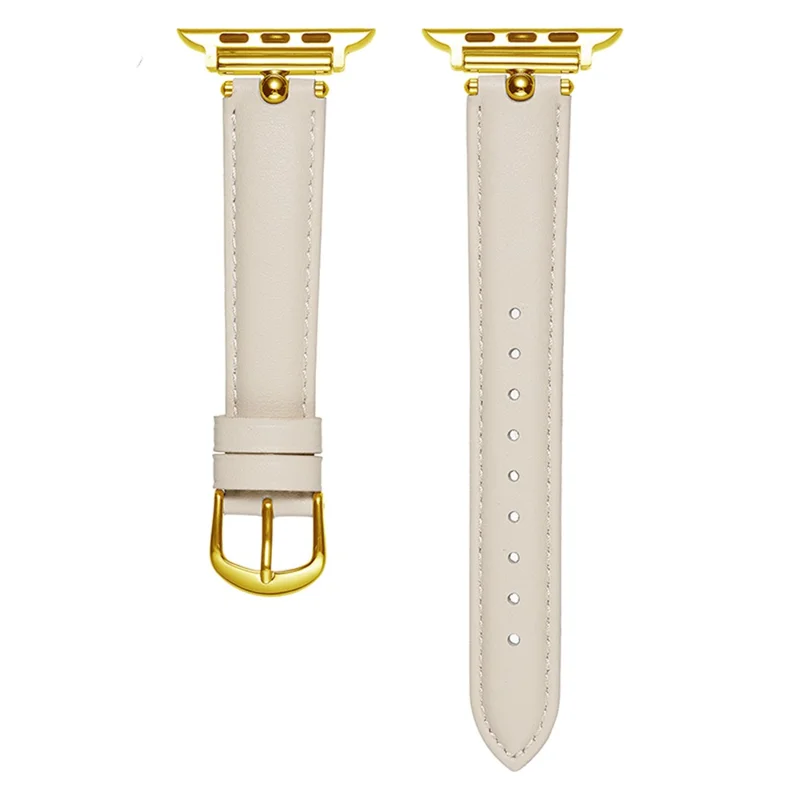 KALEBOL For Apple Watch 10 46mm / Ultra 2 / Ultra 49mm / 9 8 7 45mm / SE (2023) SE (2022) SE 6 5 4 44mm / 3 2 1 42mm Strap - White  /  Gold Buckle