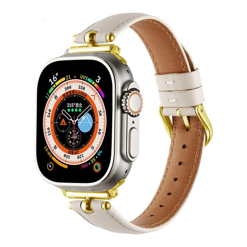 KALEBOL For Apple Watch 10 46mm / Ultra 2 / Ultra 49mm / 9 8 7 45mm / SE (2023) SE (2022) SE 6 5 4 44mm / 3 2 1 42mm Strap - White  /  Gold Buckle