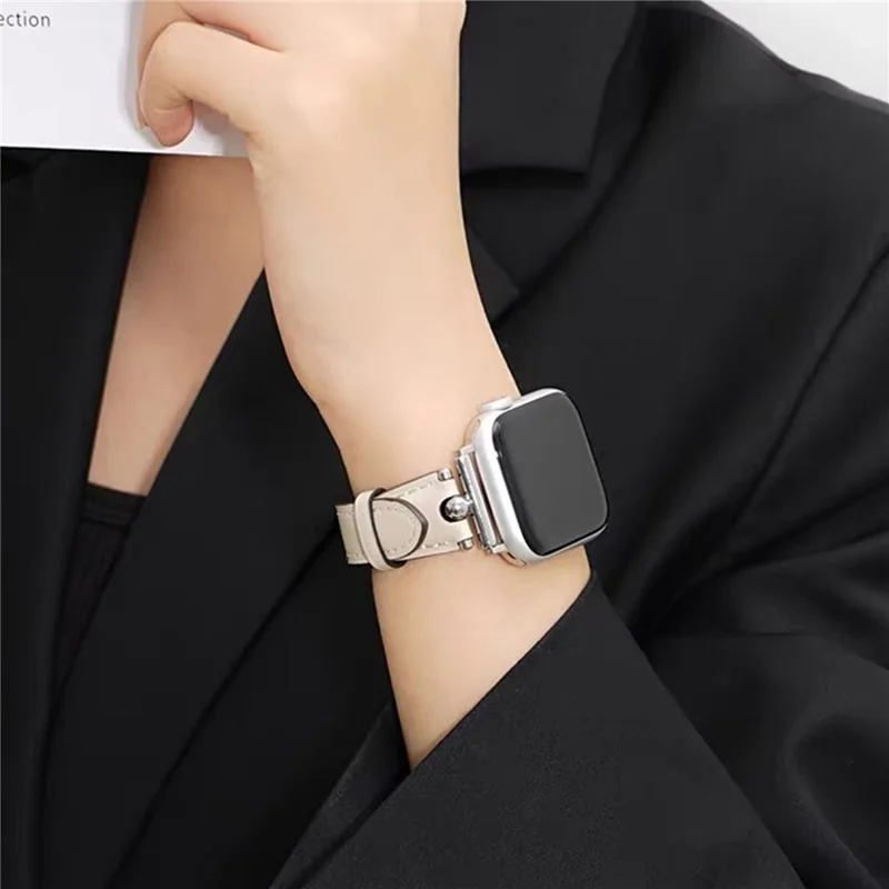 KALEBOL For Apple Watch 10 46mm / Ultra 2 / Ultra 49mm / 9 8 7 45mm / SE (2023) SE (2022) SE 6 5 4 44mm / 3 2 1 42mm Strap - White  /  Gold Buckle