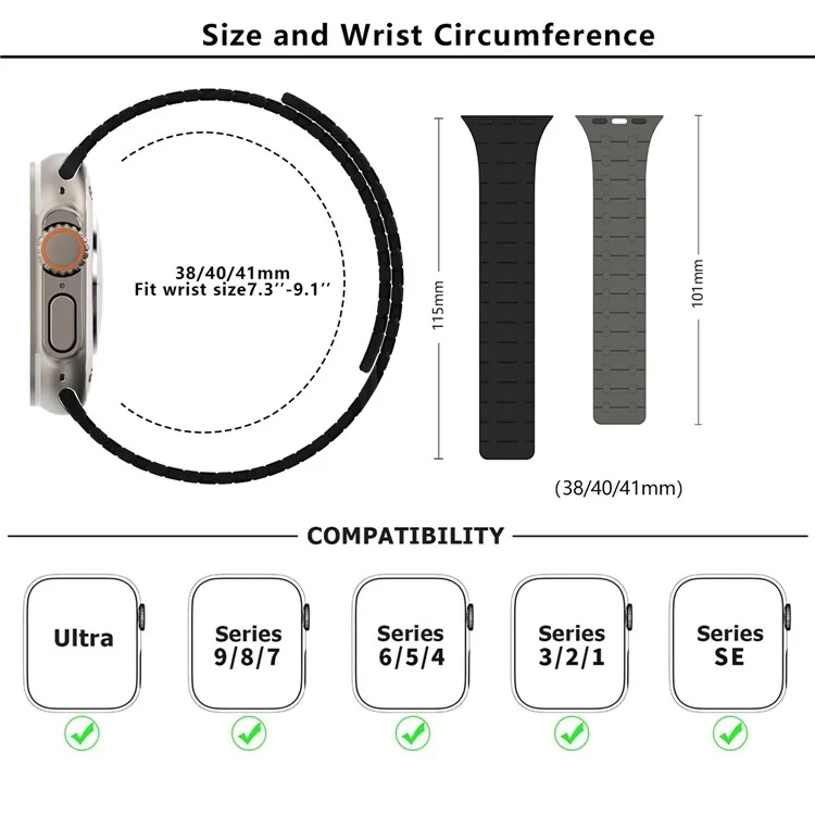 KALEBOL KLB-CXGJ-002 Magnetic Silicone Band For Apple Watch Series 10 42mm / 9 8 7 41mm / SE (2022) SE (2023) SE 6 5 4 40mm / 3 2 1 38mm - Starlight+Pink