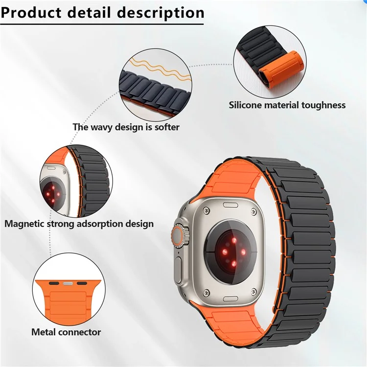 KALEBOL KLB-CXGJ-001 für Apple Watch 10 46mm / Ultra 2 / Ultra 49mm / 9 8 7 45mm / SE (2023) SE (2022) SE 6 5 4 44mm / 3 2 1 42mm Armband - Blakc / Orange