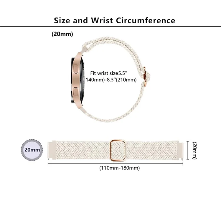 KALEBOL KLB-BZNL-001 Para Samsung Galaxy Watch6 Classic 43mm / 47mm Correa de Reloj 20mm Nylon Reemplazo de Correa - Negro+Blanco