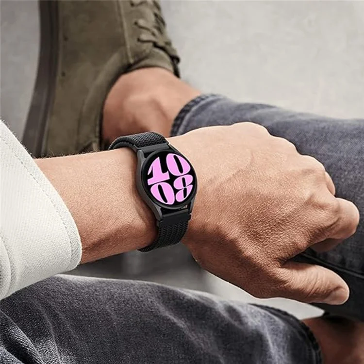 KALEBOL KLB-BZNL-001 Para Samsung Galaxy Watch6 Classic 43mm / 47mm Correa de Reloj 20mm Nylon Reemplazo de Correa - Negro+Blanco