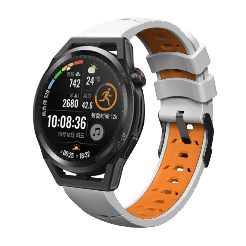 KALEBOL KLB-SSTXGJ-001 For Samsung Galaxy Watch6 Classic 43mm / 47mm / GarminActive 20mm Silicone Trapezoidal Watch Strap - White+Orange