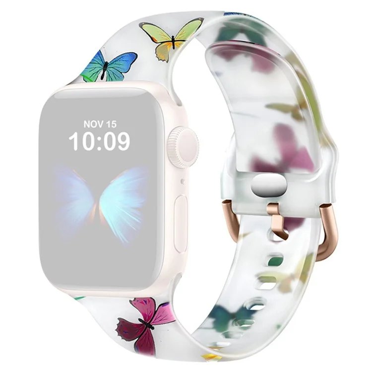Watch Band For Apple Watch Series 10 42mm / 9 8 7 41mm / SE (2023) SE (2022) SE 6 5 4 40mm / 3 2 1 38mm Butterfly Printing Strap