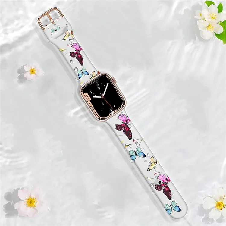 Watch Band For Apple Watch Series 10 42mm / 9 8 7 41mm / SE (2023) SE (2022) SE 6 5 4 40mm / 3 2 1 38mm Butterfly Printing Strap