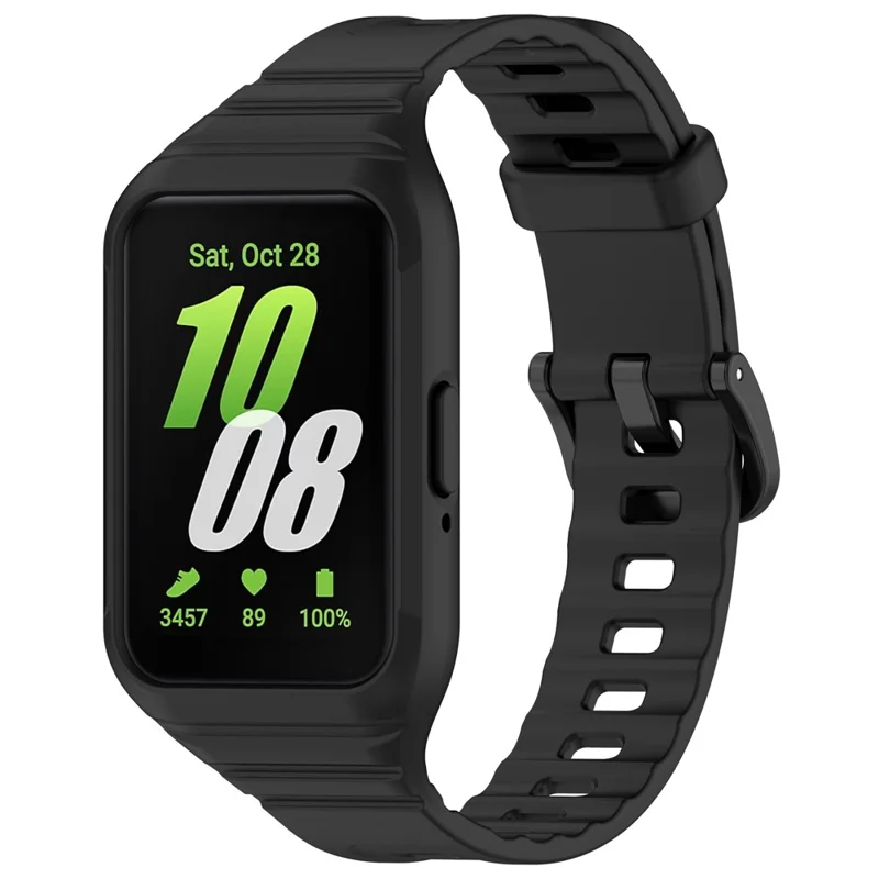 For Samsung Galaxy Fit3 Integrated Silicone Strap with Watch Case Replacement Wrist Band - Black