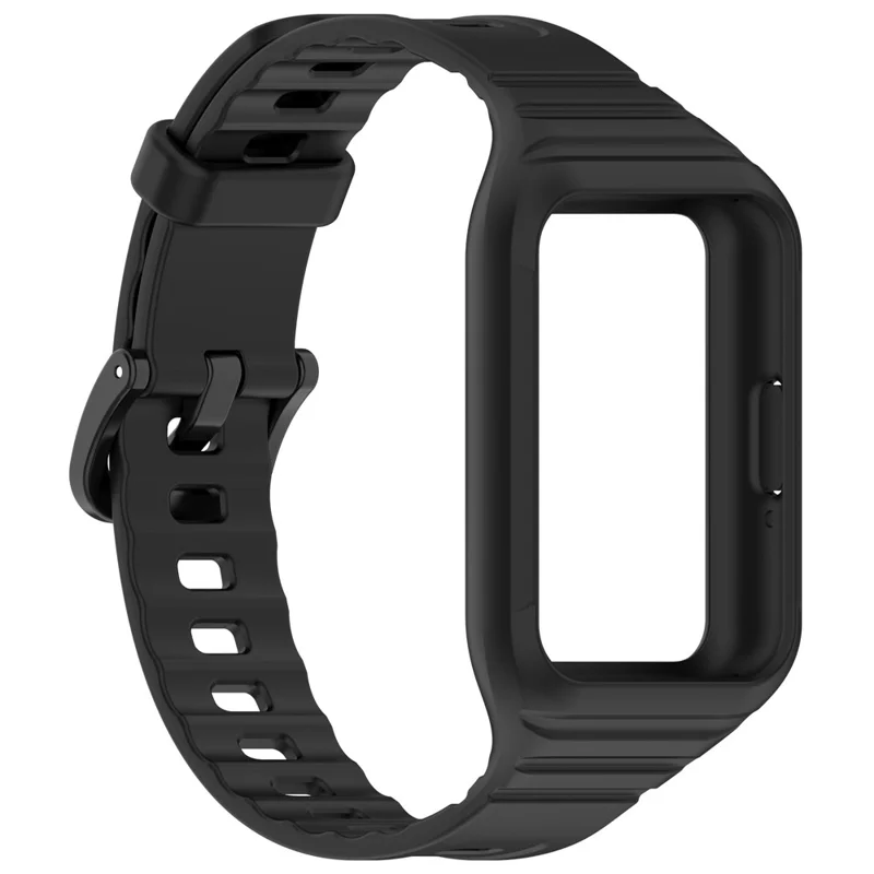 For Samsung Galaxy Fit3 Integrated Silicone Strap with Watch Case Replacement Wrist Band - Black