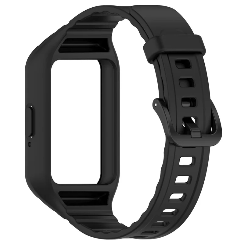 For Samsung Galaxy Fit3 Integrated Silicone Strap with Watch Case Replacement Wrist Band - Black