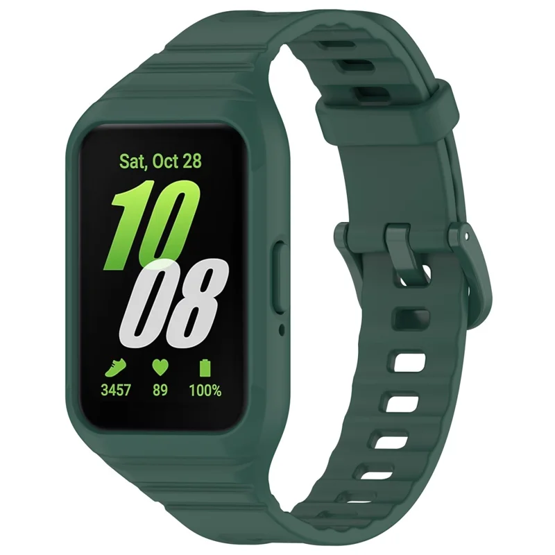 For Samsung Galaxy Fit3 Integrated Silicone Strap with Watch Case Replacement Wrist Band - Blackish Green