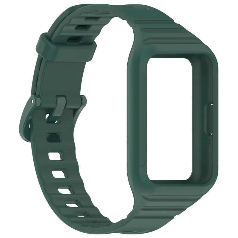 For Samsung Galaxy Fit3 Integrated Silicone Strap with Watch Case Replacement Wrist Band - Blackish Green