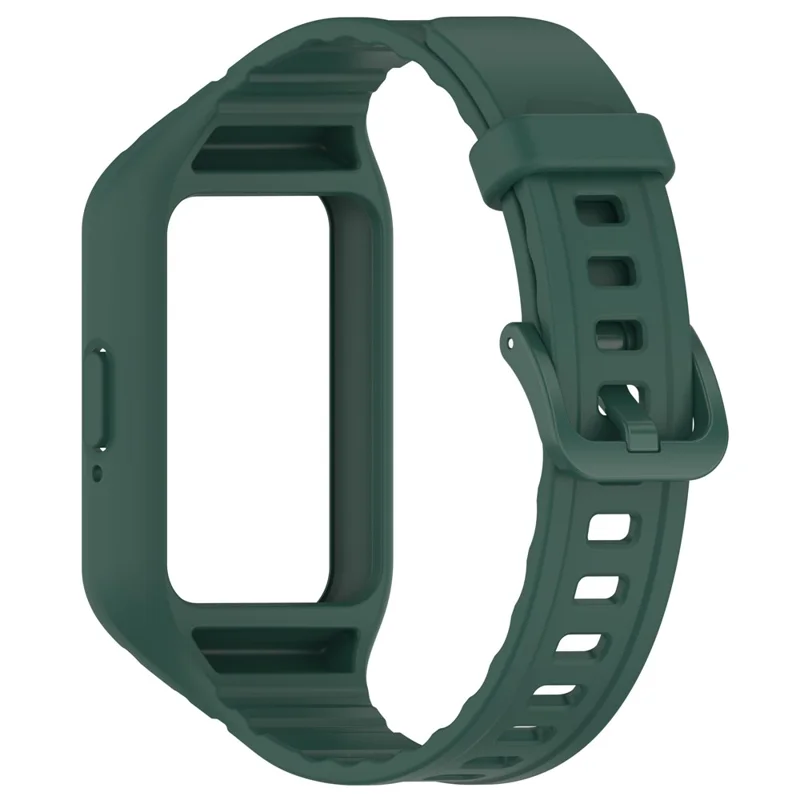 For Samsung Galaxy Fit3 Integrated Silicone Strap with Watch Case Replacement Wrist Band - Blackish Green