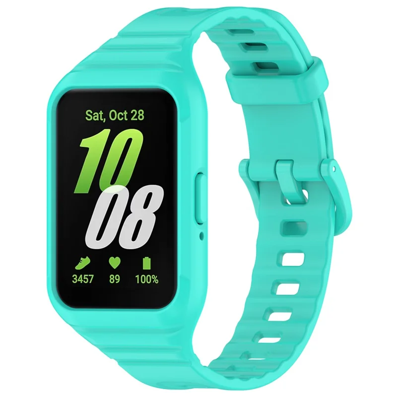 For Samsung Galaxy Fit3 Integrated Silicone Strap with Watch Case Replacement Wrist Band - Cyan