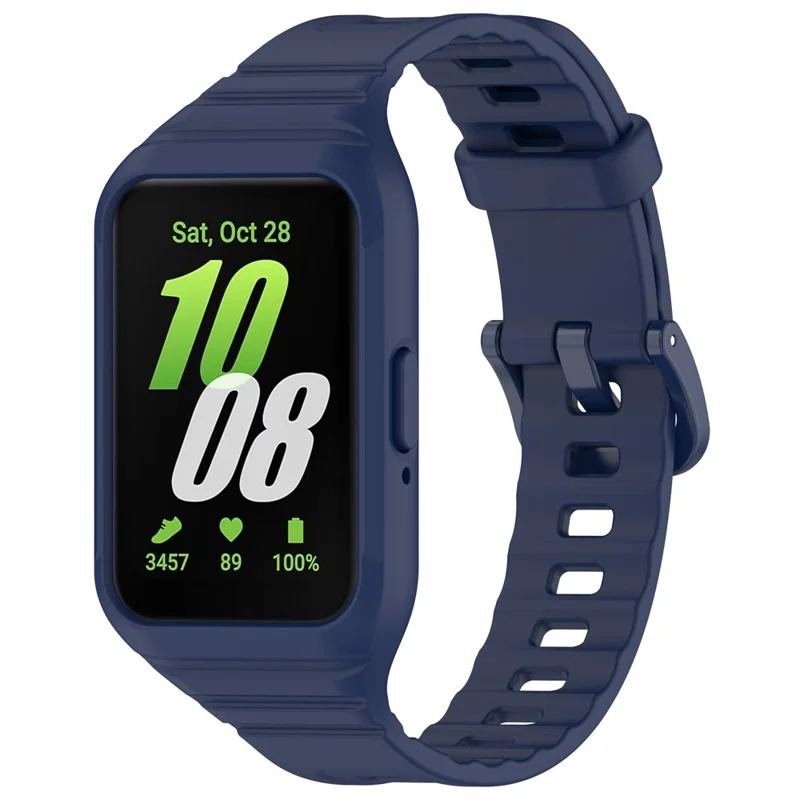 For Samsung Galaxy Fit3 Integrated Silicone Strap with Watch Case Replacement Wrist Band - Midnight Blue