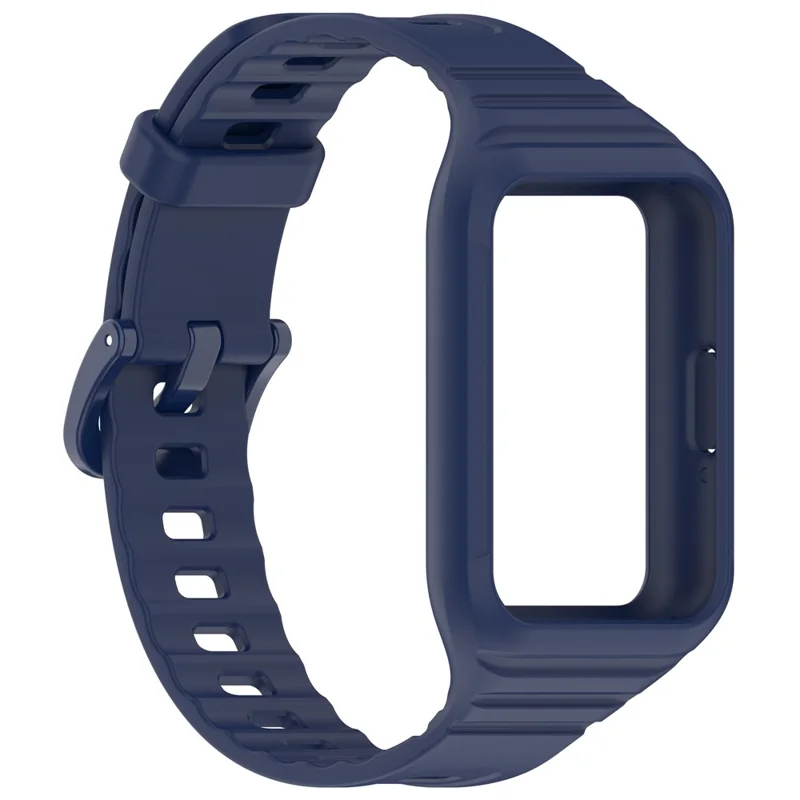 For Samsung Galaxy Fit3 Integrated Silicone Strap with Watch Case Replacement Wrist Band - Midnight Blue