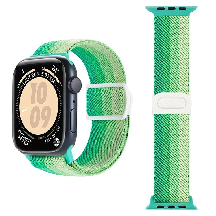 Watch Band For Apple Watch Series 10 42mm / 9 8 7 41mm / SE (2023) SE (2022) SE 6 5 4 40mm / 3 2 1 38mm Elastic Nylon Strap - Gradient Green