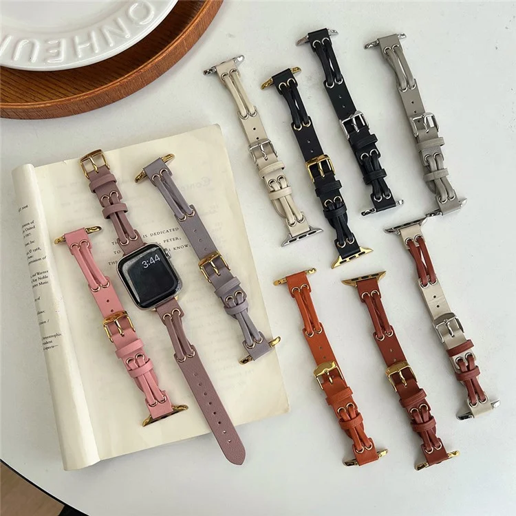 Band For Apple Watch Series 10 42mm / 9 8 7 41mm / 6 5 4 SE (2023) SE (2022) SE 40mm / 3 2 1 38mm Genuine Cow Leather Wrist Strap - Brown