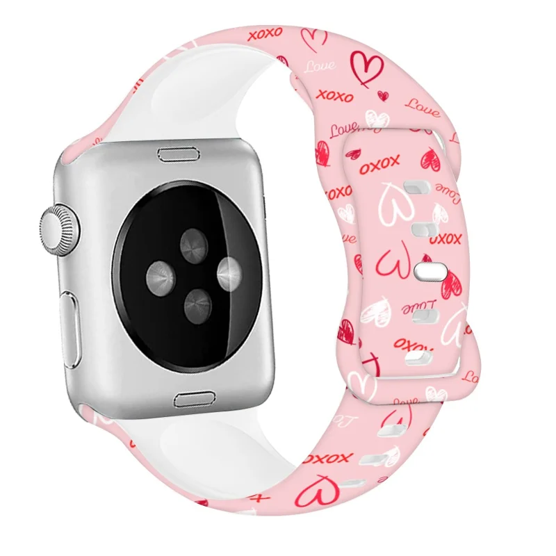 Pour Apple Watch 10 46mm / Ultra 2 / Ultra 49mm / 9 8 7 45mm / SE (2023) SE (2022) SE 6 5 4 44mm / 3 2 1 42mm Bracelet de montre en silicone avec motif - XO Heart 04