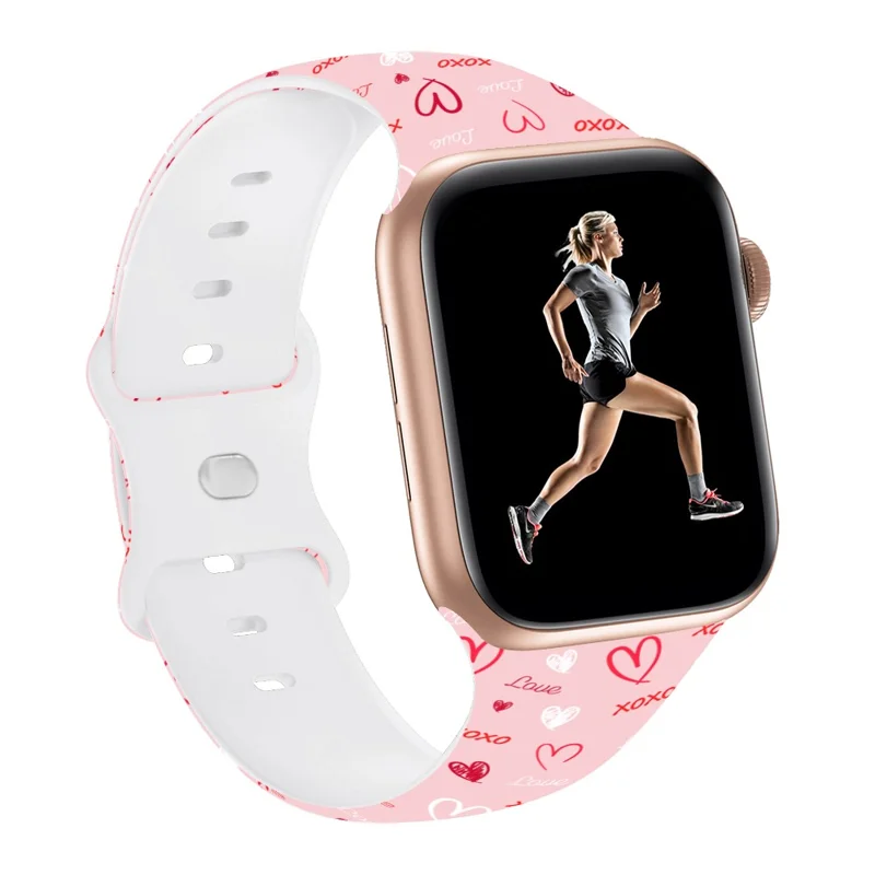 Pour Apple Watch 10 46mm / Ultra 2 / Ultra 49mm / 9 8 7 45mm / SE (2023) SE (2022) SE 6 5 4 44mm / 3 2 1 42mm Bracelet de montre en silicone avec motif - XO Heart 04