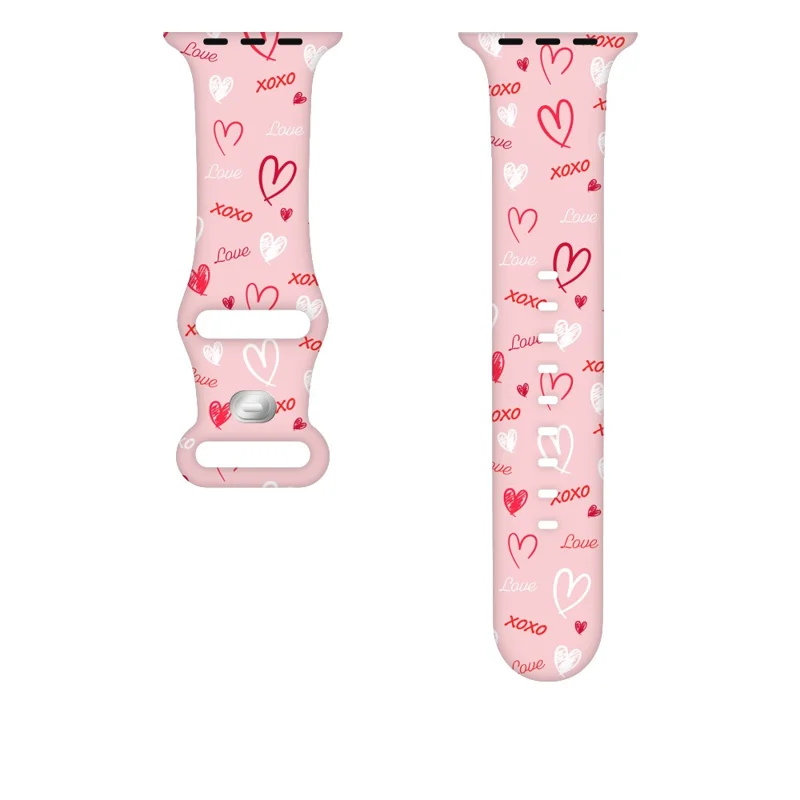 Pour Apple Watch 10 46mm / Ultra 2 / Ultra 49mm / 9 8 7 45mm / SE (2023) SE (2022) SE 6 5 4 44mm / 3 2 1 42mm Bracelet de montre en silicone avec motif - XO Heart 04