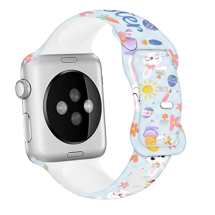 Sport Strap for Apple Watch Series 10 42mm / 9 8 7 41mm / SE (2023) SE (2022) SE 6 5 4 40mm / 3 2 1 38mm Silicone Pattern Watch Band - Easter Pattern 1