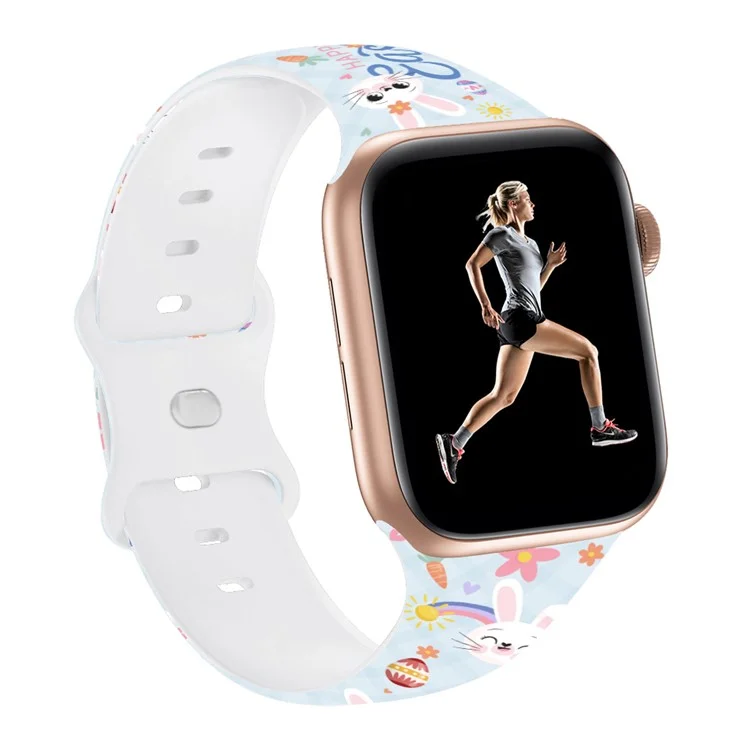 Sport Strap for Apple Watch Series 10 42mm / 9 8 7 41mm / SE (2023) SE (2022) SE 6 5 4 40mm / 3 2 1 38mm Silicone Pattern Watch Band - Easter Pattern 1