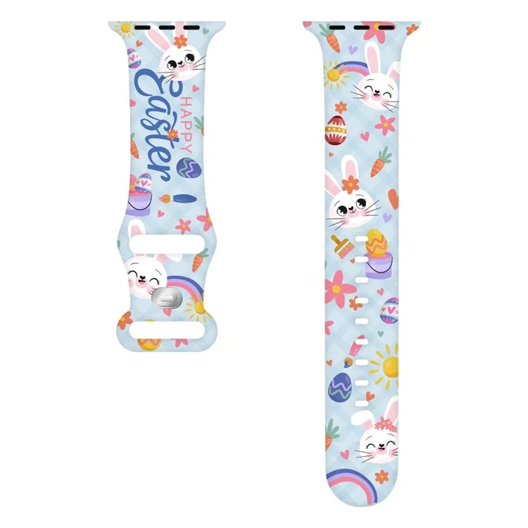 Sport Strap for Apple Watch Series 10 42mm / 9 8 7 41mm / SE (2023) SE (2022) SE 6 5 4 40mm / 3 2 1 38mm Silicone Pattern Watch Band - Easter Pattern 1