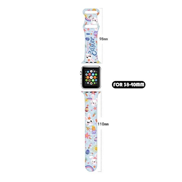 Sport Strap for Apple Watch Series 10 42mm / 9 8 7 41mm / SE (2023) SE (2022) SE 6 5 4 40mm / 3 2 1 38mm Silicone Pattern Watch Band - Easter Pattern 1