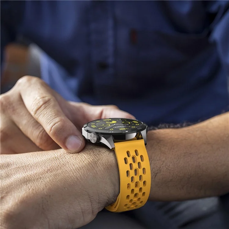 Para Garmin Venu 3 / Venu 2 / Vivoactive 4 22mm Correa de Reloj Hueca de Silicona Banda de Muñeca de Repuesto - Amarillo Oscuro