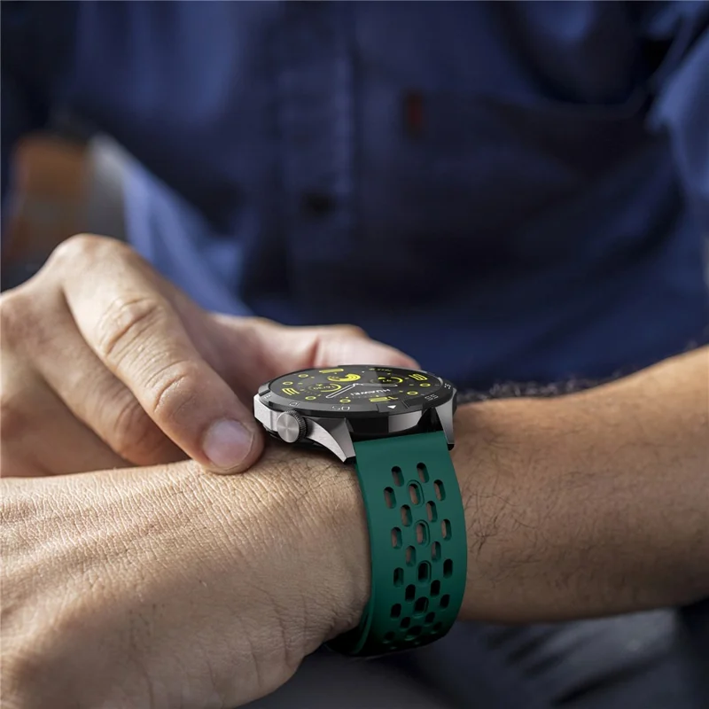 For Garmin Venu 3 / Venu 2 / Vivoactive 4 22mm Watch Strap Hollow Silicone Wrist Band Replacement - Blackish Green