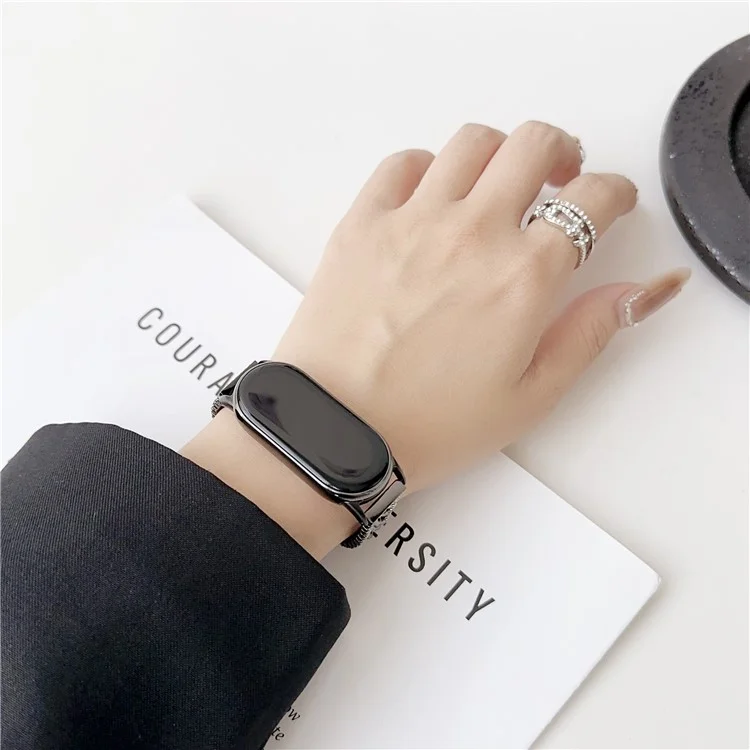 For Xiaomi Smart Band 8 Rhinestone Decor Bracelet Strap Zinc Alloy Watch Band - Black