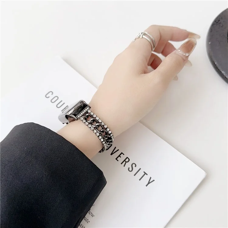 For Xiaomi Smart Band 8 Rhinestone Decor Bracelet Strap Zinc Alloy Watch Band - Black