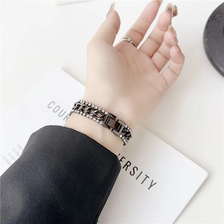 For Xiaomi Smart Band 8 Rhinestone Decor Bracelet Strap Zinc Alloy Watch Band - Black