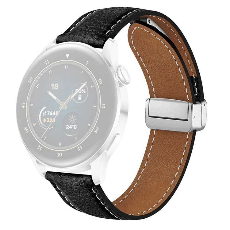 Para Samsung Galaxy Watch6 Classic 43mm / Watch6 40mm Pulseira 20mm Textura de Litchi Banda com Fivela Magnética - Preto