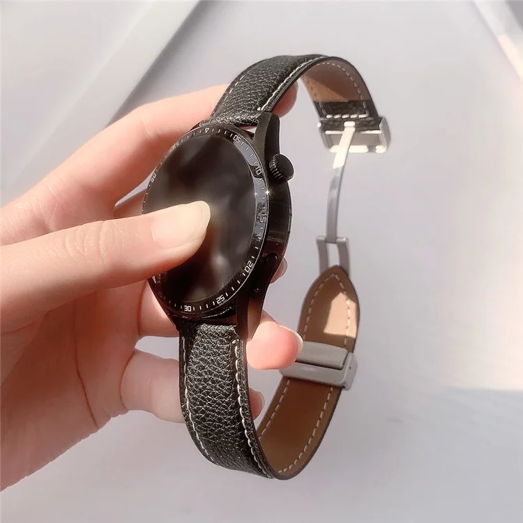 Para Samsung Galaxy Watch6 Classic 43mm / Watch6 40mm Pulseira 20mm Textura de Litchi Banda com Fivela Magnética - Preto