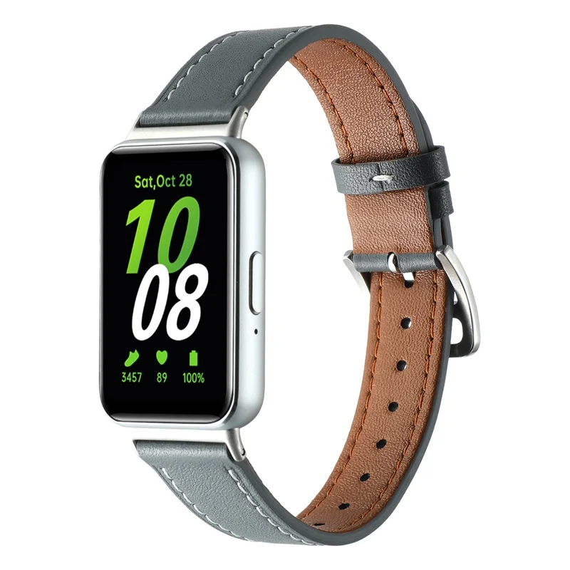 For Samsung Galaxy Fit3 Genuine Leather Watch Strap Band Replacement - Grey
