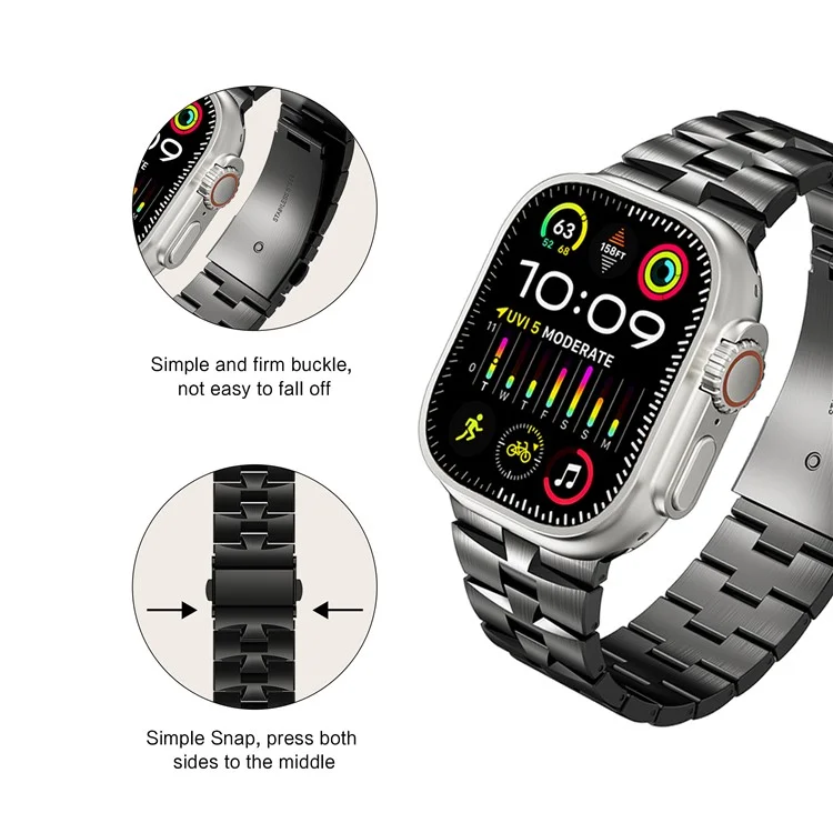 Pour Apple Watch 10 46mm / Ultra 2 / Ultra 49mm / 9 8 7 45mm / SE (2023) SE (2022) SE 6 5 4 44mm / 3 2 1 42mm Bracelet en métal - Noir