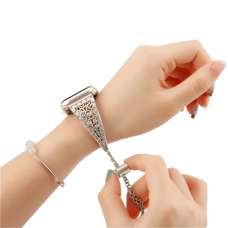 For Apple Watch 10 46mm / Ultra 2 / Ultra 49mm / 9 8 7 45mm / SE (2023) SE (2022) SE 6 5 4 44mm / 3 2 1 42mm Floral Slider Bracelet Strap - Retro Gold