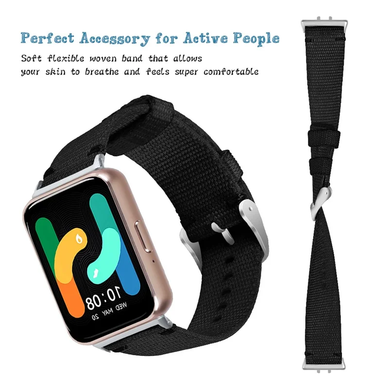 For Samsung Galaxy Fit3 SM-R390 Watch Band Nylon Canvas Strap Replacement - Black