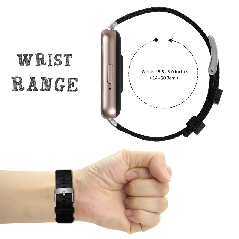 For Samsung Galaxy Fit3 SM-R390 Watch Band Nylon Canvas Strap Replacement - Black