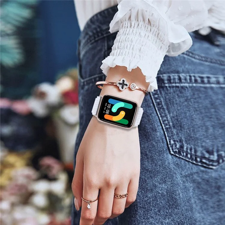Para Samsung Galaxy Fit3 SM-R390 Correa de reloj tejida Correa ajustable de la muñeca con conector plateado - Blanco