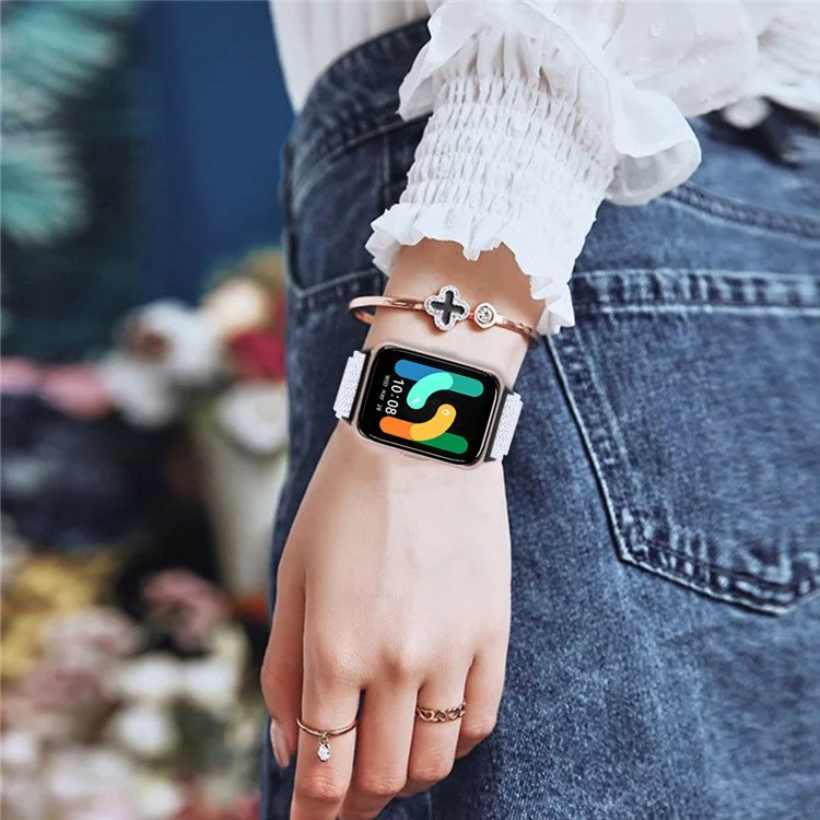 Para Samsung Galaxy Fit3 SM-R390 Correa de reloj tejida Banda elástica para la muñeca, Conector negro - Blanco