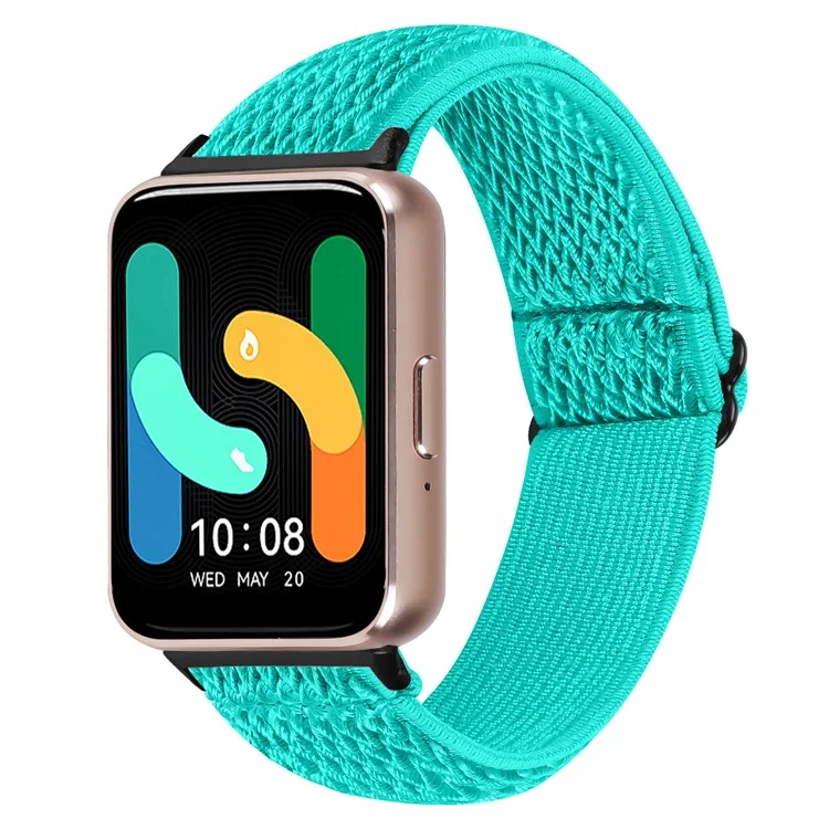 Per Samsung Galaxy Fit3 SM-R390 Woven Watch Strap Elastic Wrist Band, Black Connector - Mint Green