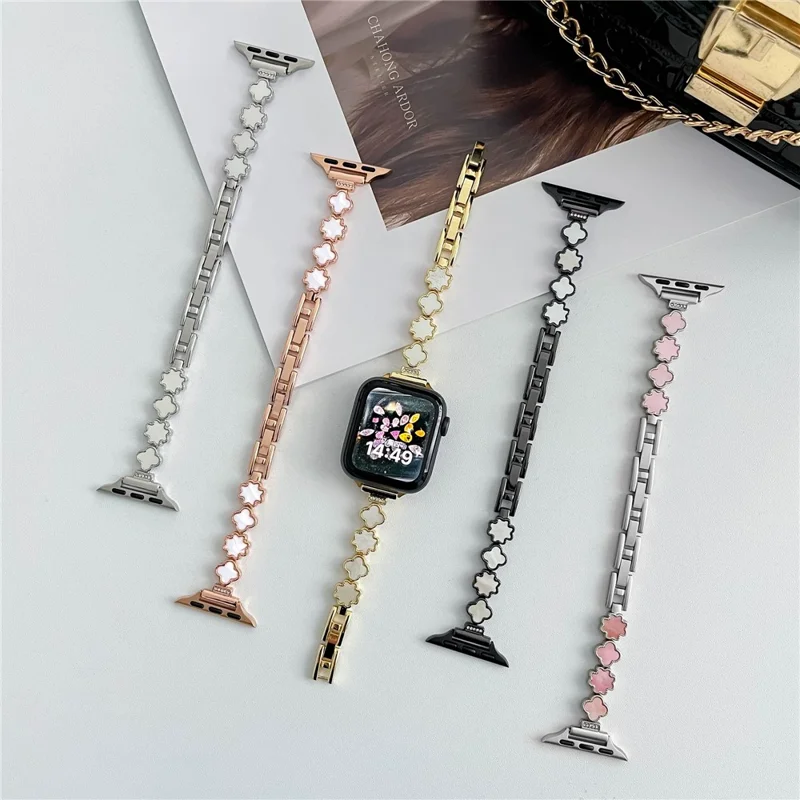 For Apple Watch 10 46mm / Ultra 2 / Ultra 49mm / 9 8 7 45mm / SE (2023) SE (2022) SE 6 5 4 44mm / 3 2 1 42mm Zinc Alloy Bracelet Strap - Gold+White