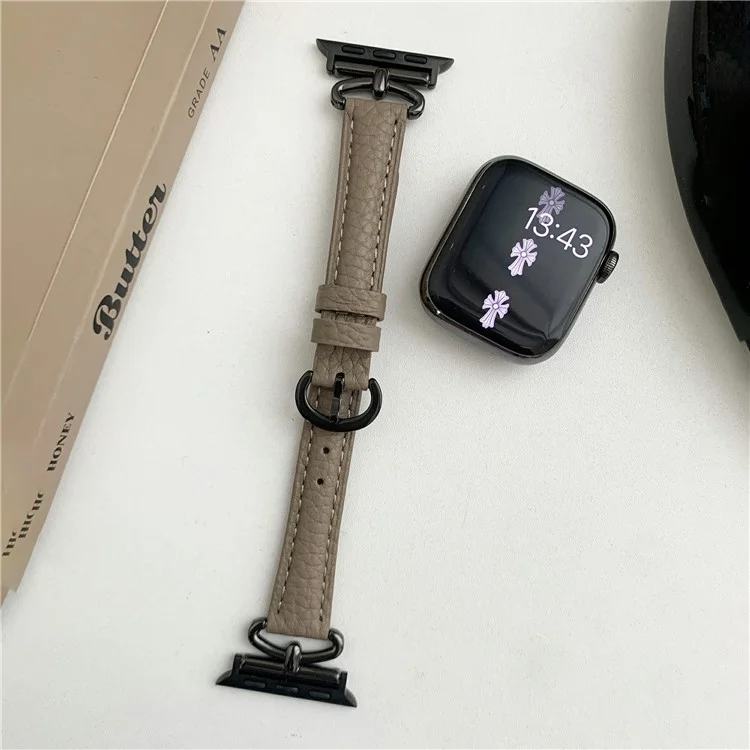 Watch Band For Apple Watch Series 10 42mm / 9 8 7 41mm / SE (2023) SE (2022) SE 6 5 4 40mm / 3 2 1 38mm Genuine Cow Leather Strap - Coffee+Black Buckle