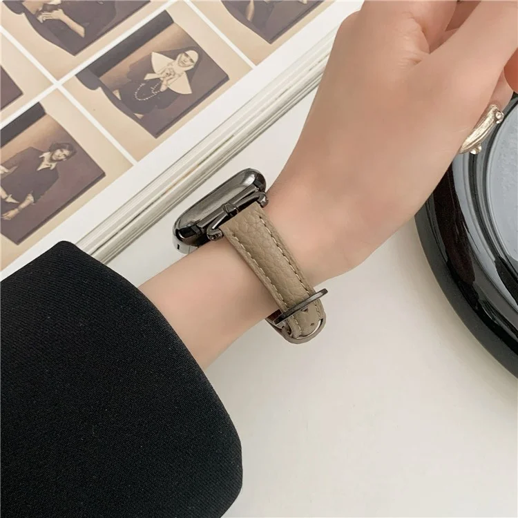 Watch Band For Apple Watch Series 10 42mm / 9 8 7 41mm / SE (2023) SE (2022) SE 6 5 4 40mm / 3 2 1 38mm Genuine Cow Leather Strap - Coffee+Black Buckle